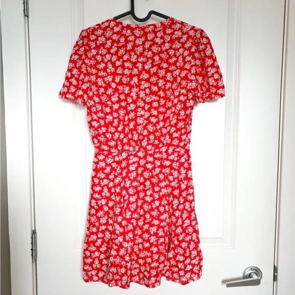 Sézane Norabel Silk Red Floral Mini Dress FR 34 XS Summer - Picture 4 of 7